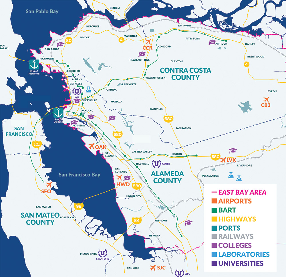 map illustration of the East Bay region